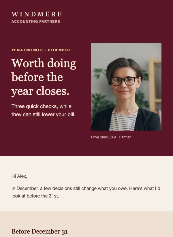 Year-End Letter - Accounting email template