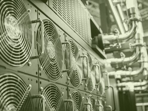 Rows of server cooling fans in a data center