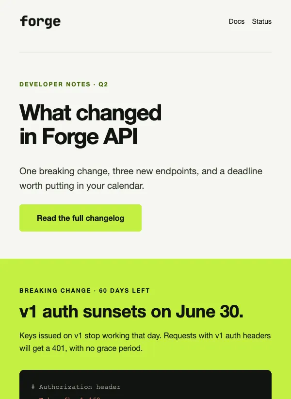 Developer Notes - Docs email template