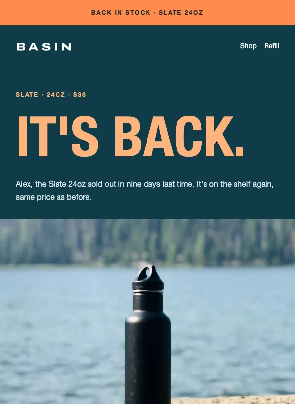 Back in Stock - Single Product email template