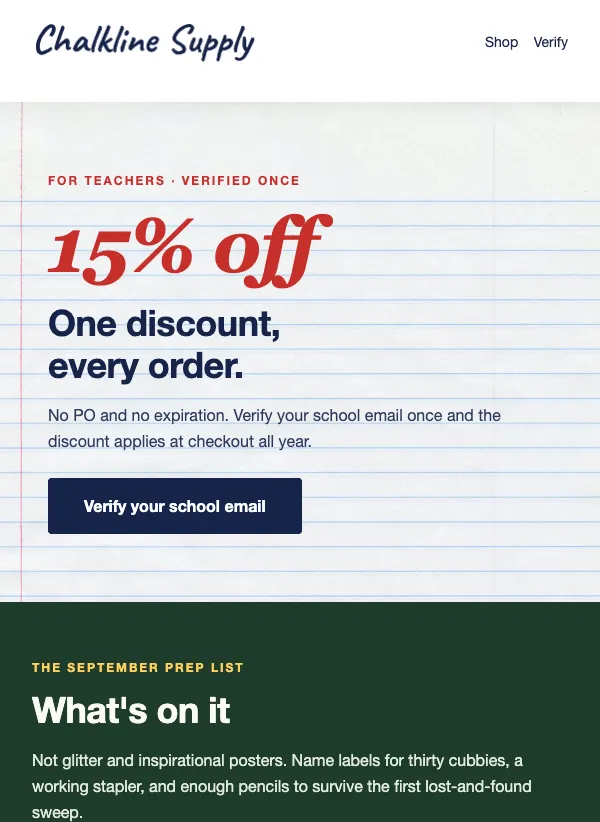 Teacher Discount - Notebook email template