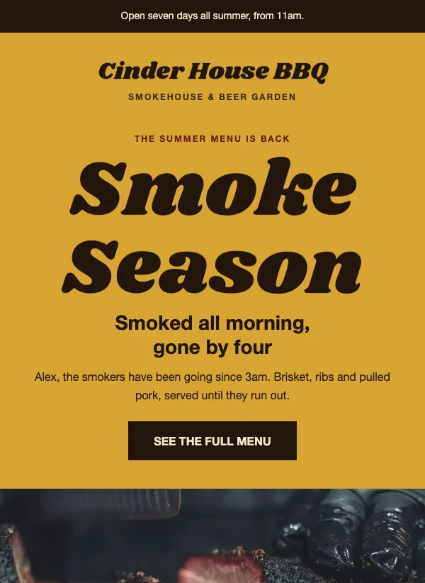 BBQ Menu - Summer Smoke email template