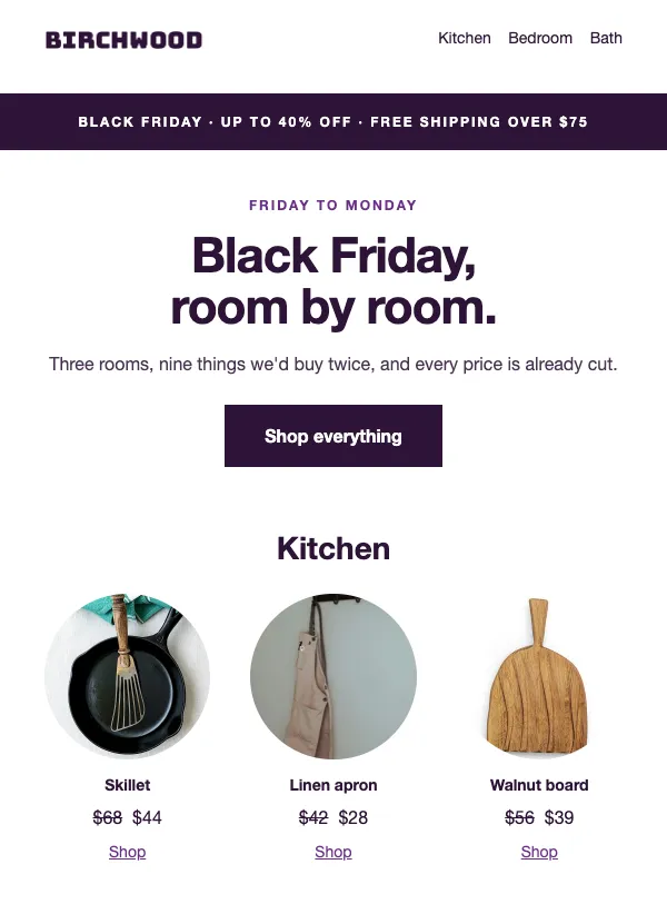 Black Friday - Home Goods Grid email template