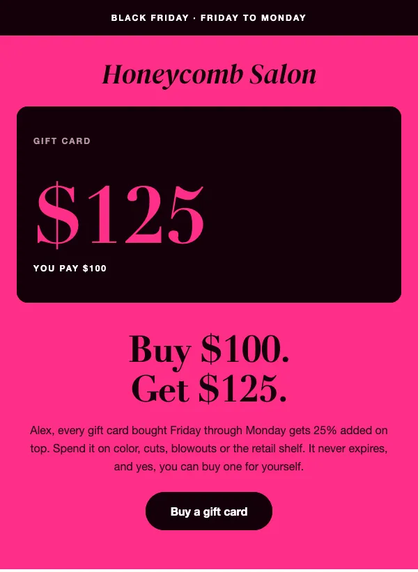Black Friday - Salon Gift Cards email template