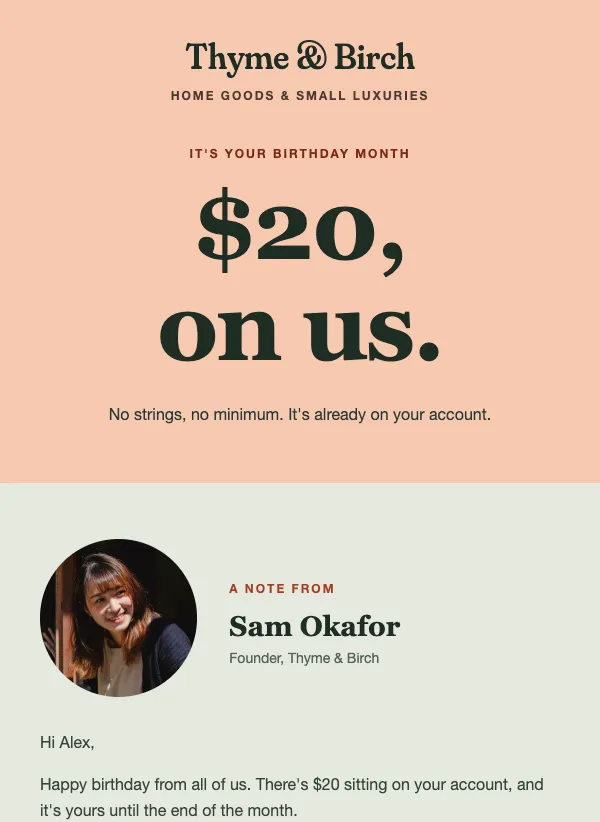 Birthday Note - Letter email template