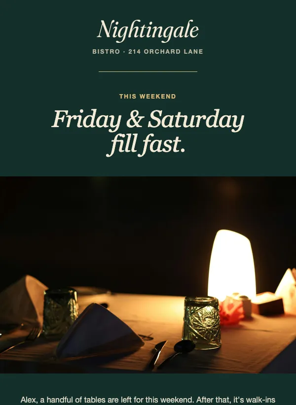 Restaurant Invitation - Weekend Booking email template