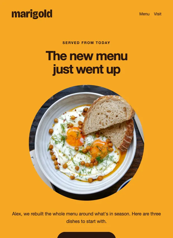 Menu Launch - Feature List email template