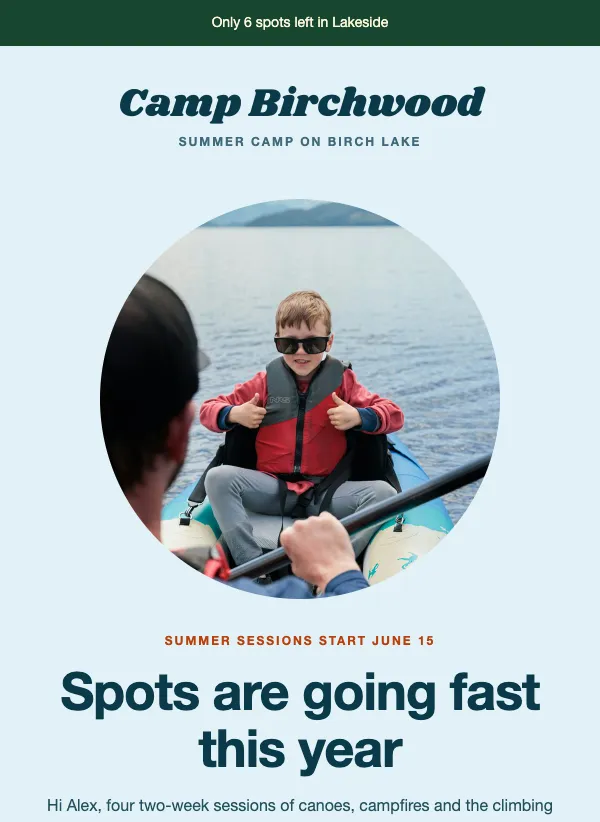 Summer Camp - Spots Open email template