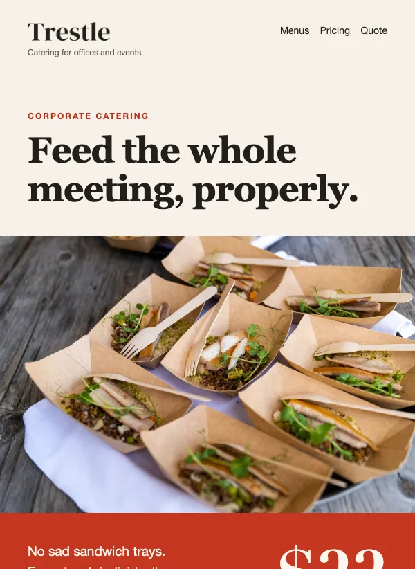 Catering Pitch - Split Story email template