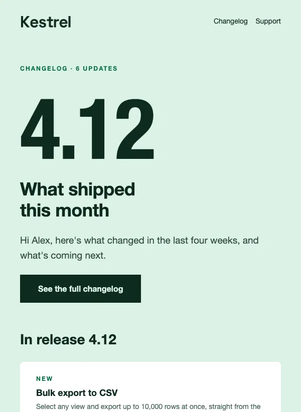 Monthly Changelog - Release Notes email template