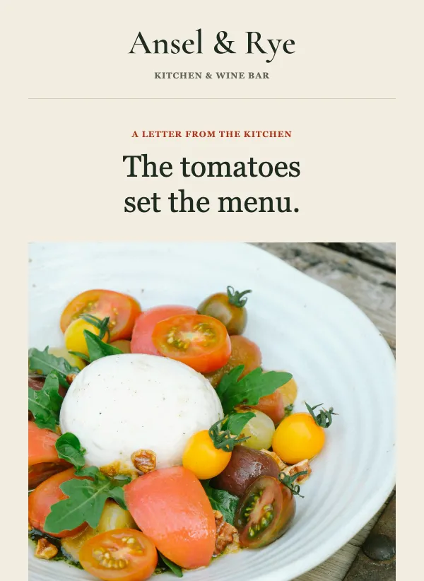 Chef's Letter - Seasonal Menu email template