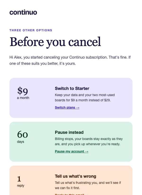 Churn Save - Options email template