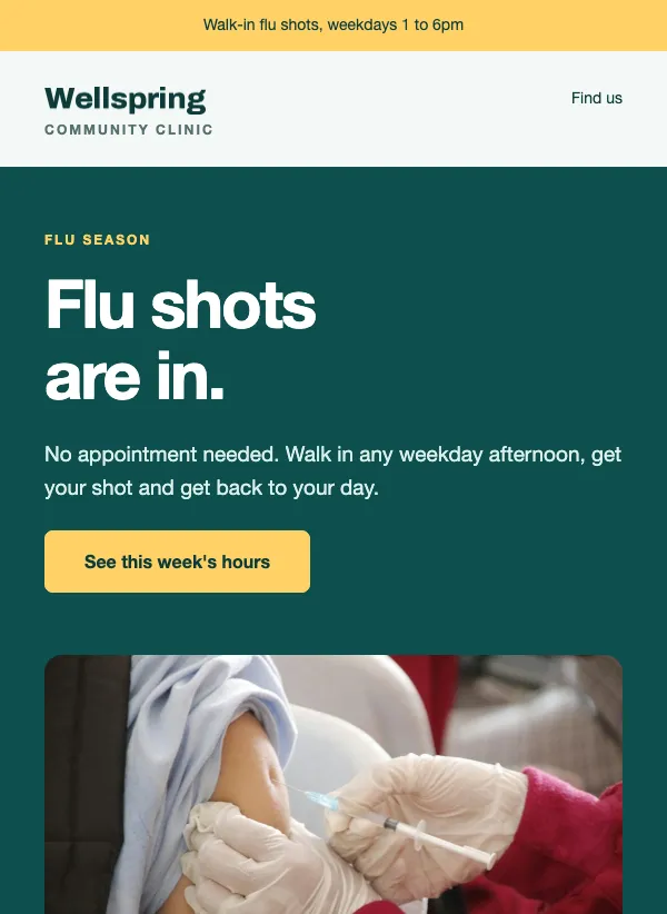 Seasonal Clinic - Flu Shots email template