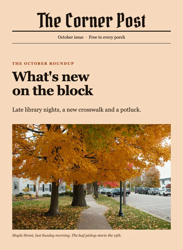 The Corner Post - October email template