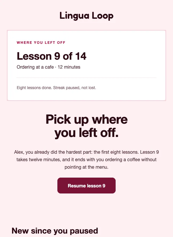 Pick Up Where You Left Off - Course email template