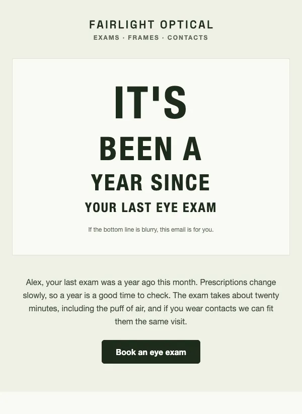 Eye Exam Reminder - The Chart email template