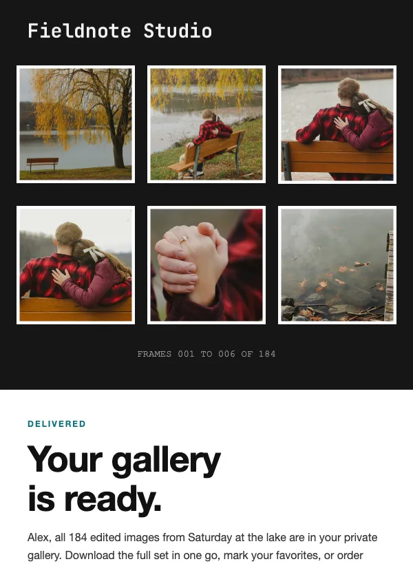 Gallery Ready - Contact Sheet email template