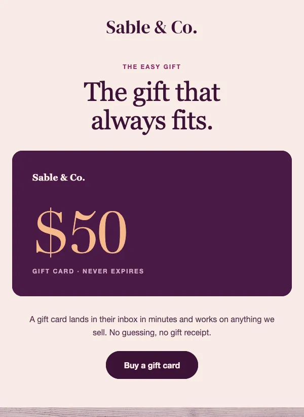 Gift Cards - Plum email template