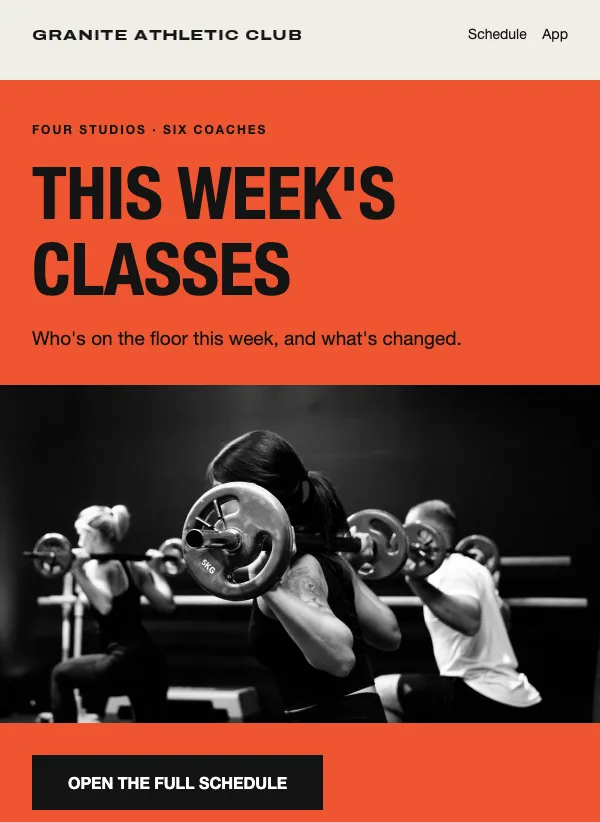 Class Schedule - Gym email template