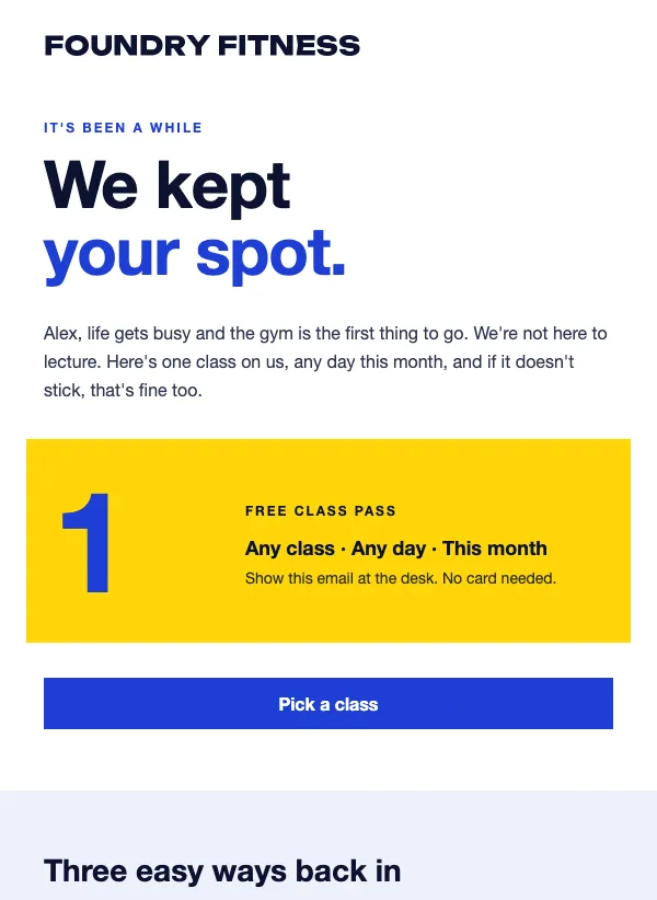 Come Back - Gym email template