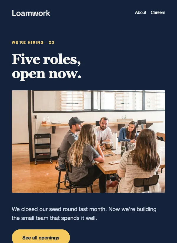 Hiring - Five Open Roles email template