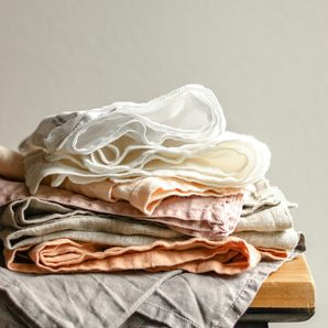 Folded linen tea towels