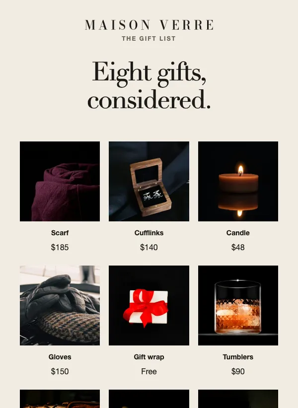 Holiday Gift Guide - Editorial email template