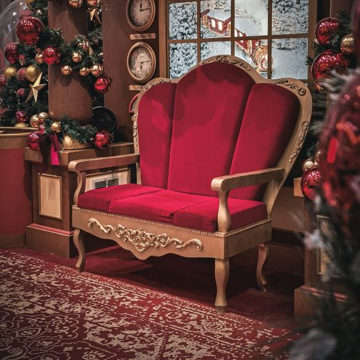 The holiday set, ready with a velvet settee