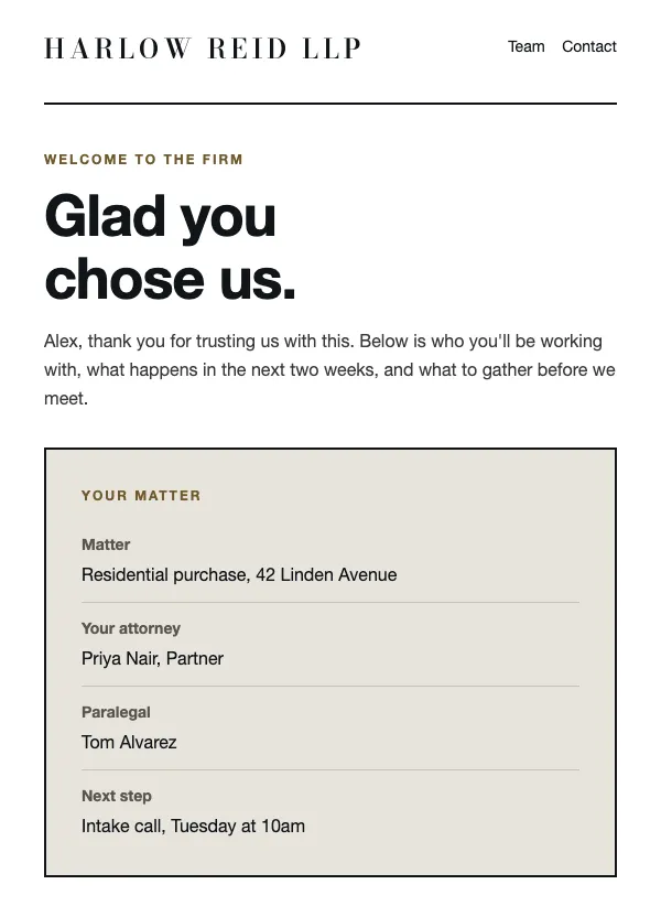 Client Welcome - Law Firm email template