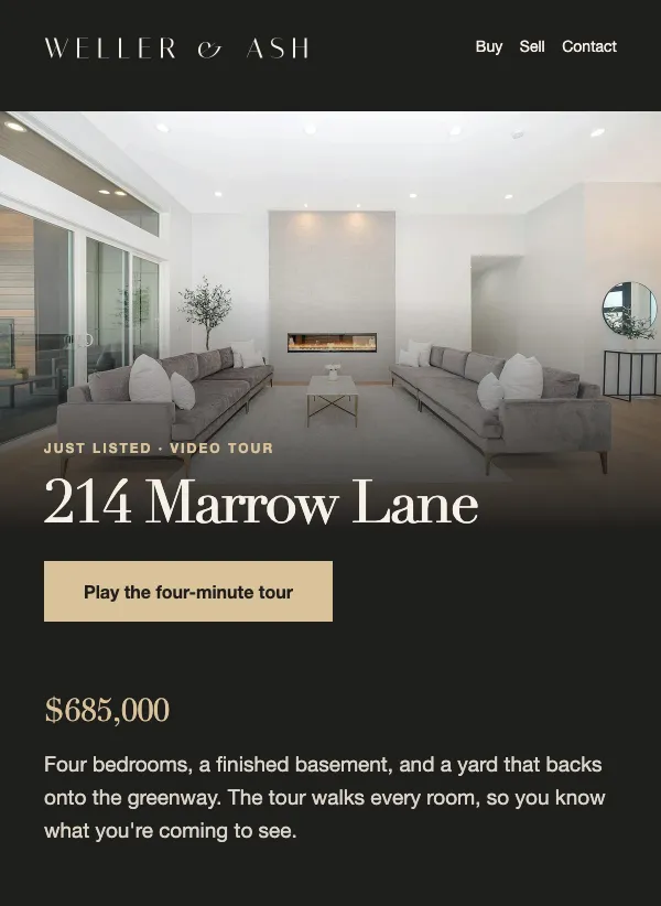 Just Listed - The Video Tour email template