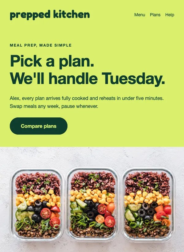 Meal Prep Menu - Plan Comparison email template