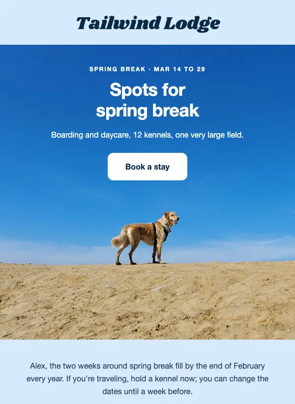 Boarding - Book a Stay email template