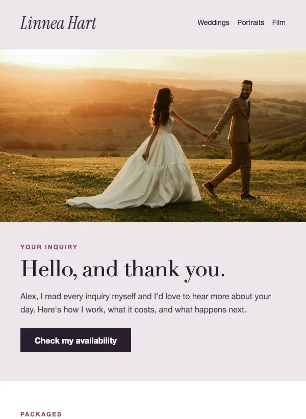 Inquiry Reply - Photographer email template