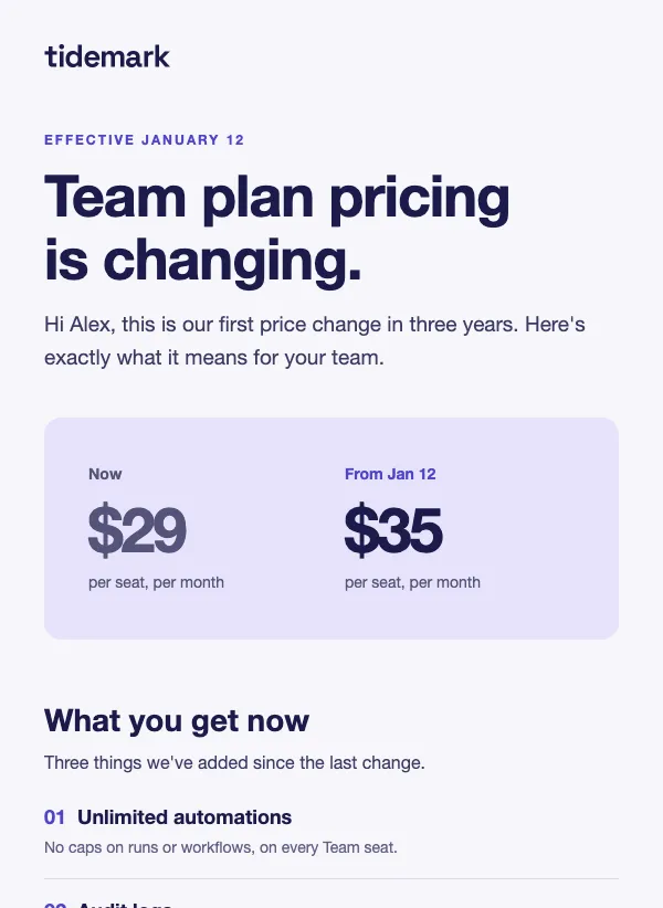 Pricing Change - Letter email template