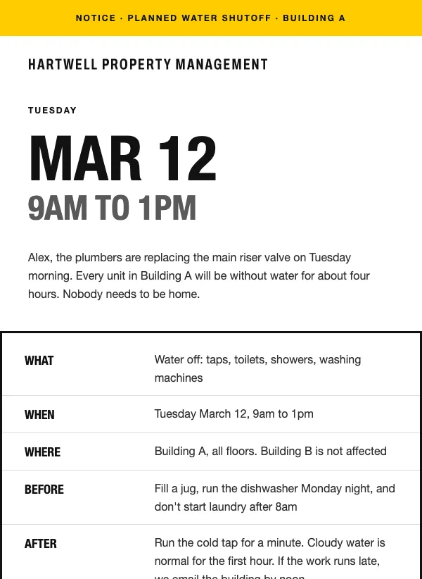 Tenant Notice - Posted email template