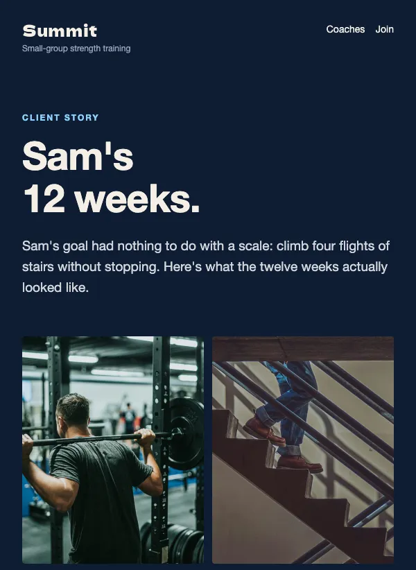 Client Story - Personal Training email template