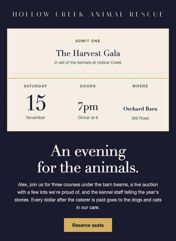 Gala Invitation - Admit One email template