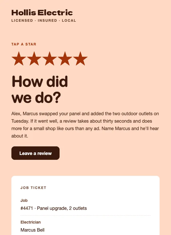 Review Request - After the Job email template