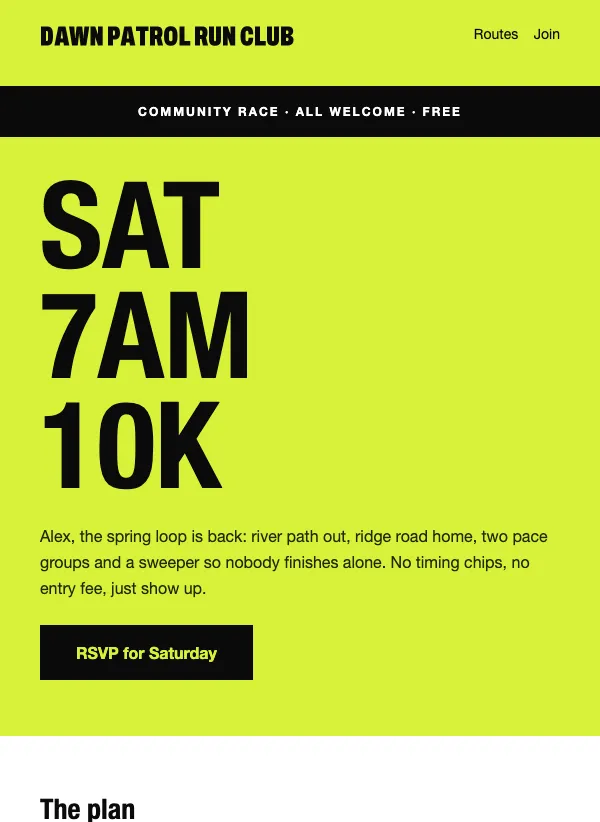 Race Day - Run Club email template