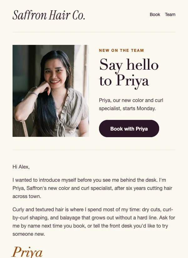 Team Intro - Salon email template