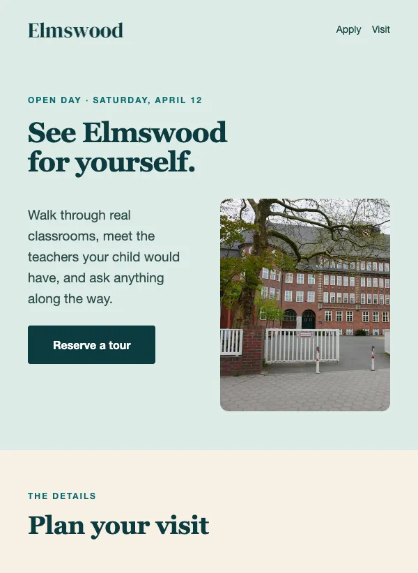 Open Day - School email template