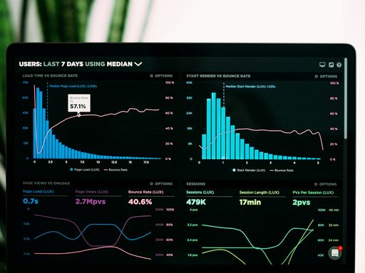 Laptop showing a dashboard with charts