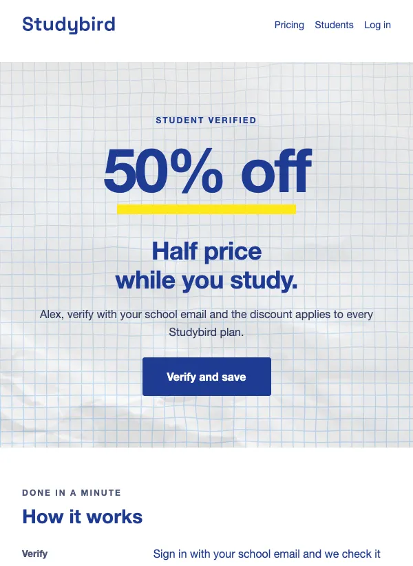 Student Deal - Verified email template