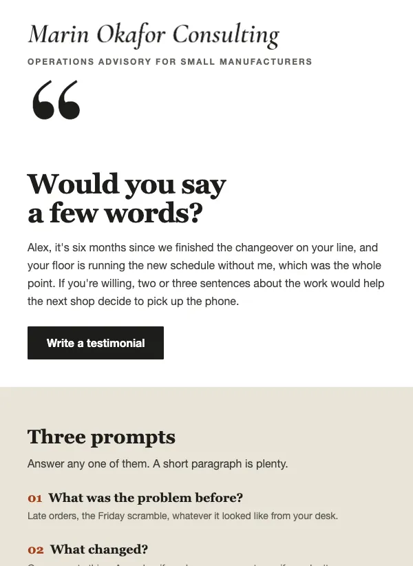 Testimonial Request - Consultant email template