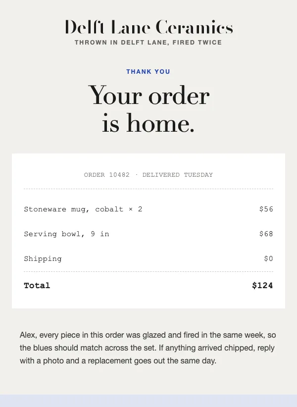Order Thank You - Receipt and Review email template
