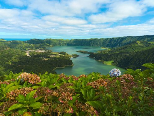 A crater lake in the Azores