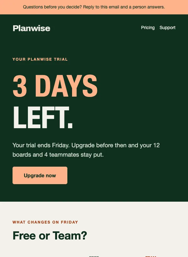 Trial Ending - Upgrade email template