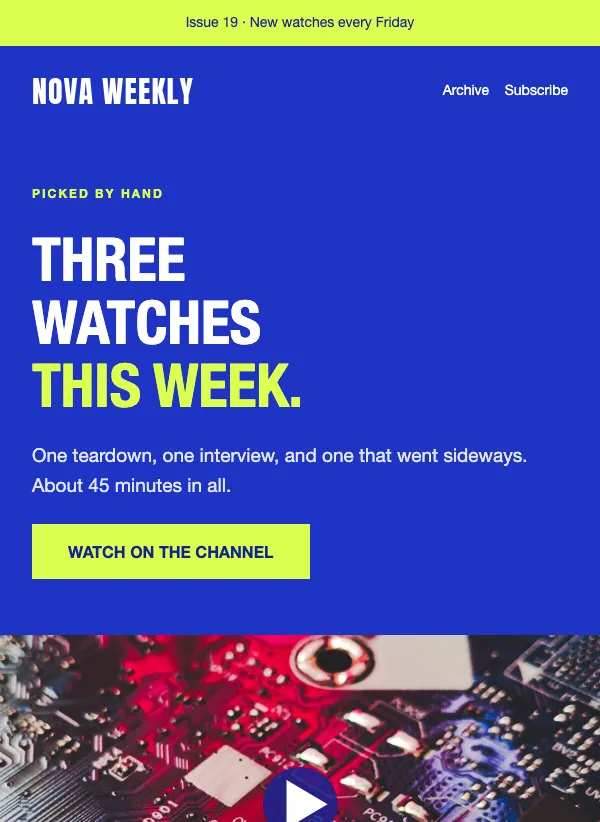 Video Digest - Three Watches email template