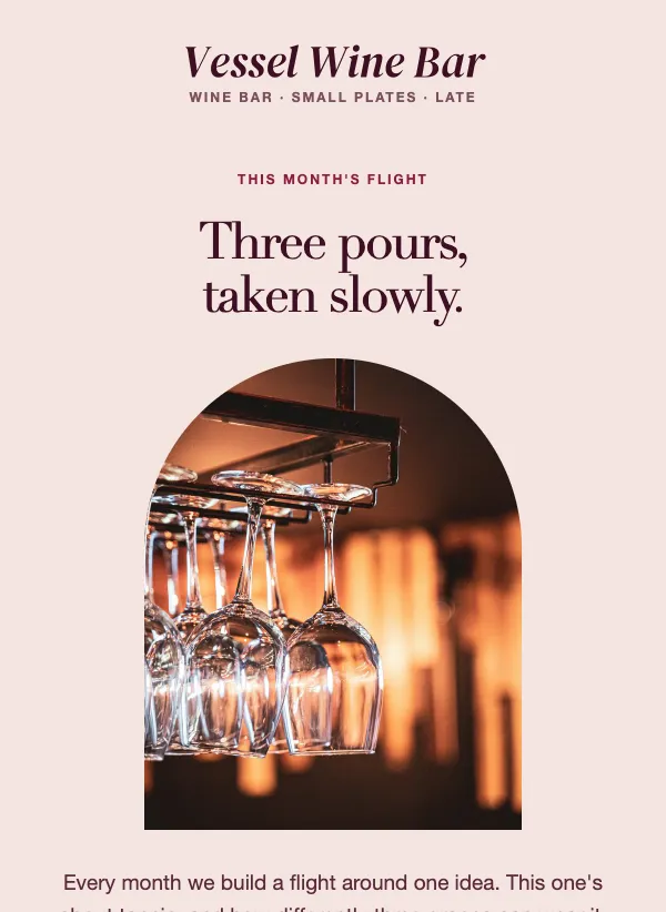 Wine Bar Menu - Tasting Flight email template